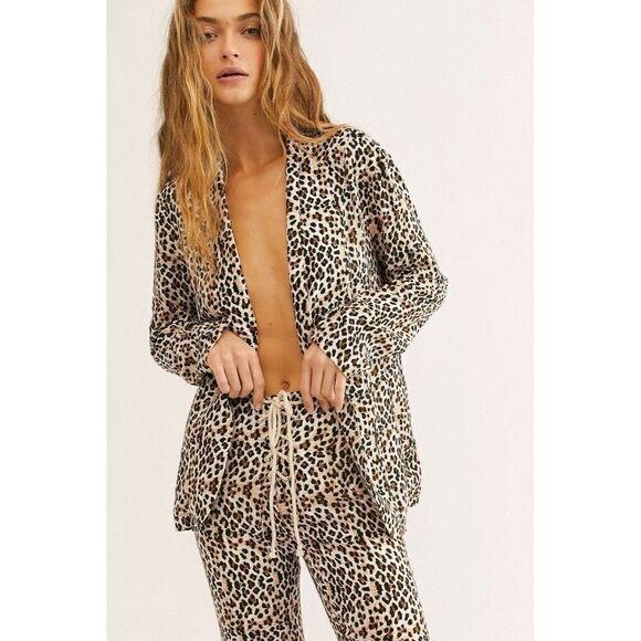 NEW FREE PEOPLE X LENNI THE LABEL Sz M RUMI JACKET BLAZER LEOPARD FAUNA - Picture 1 of 3